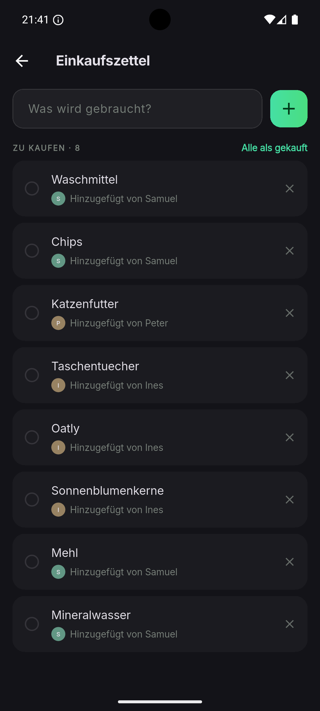 Gemeinsamer Einkaufszettel